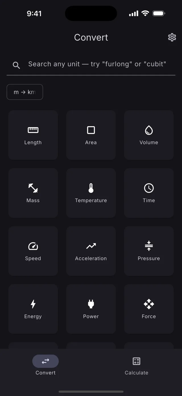 Unit Lab home screen listing conversion categories